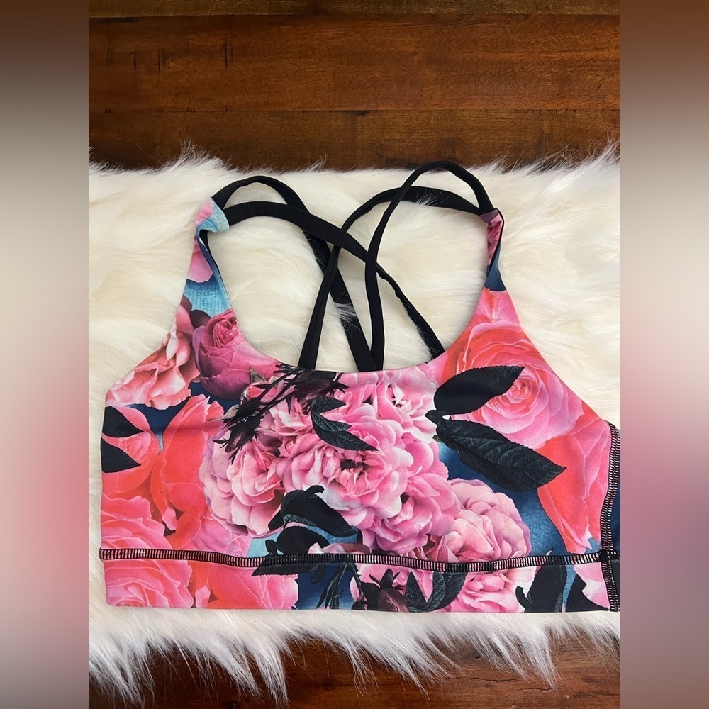 Lululemon Energy Bra Secret Garden Floral Black Multi Size 6 No Pads